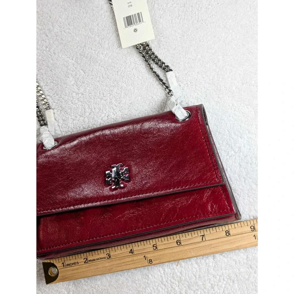 Tory Burch Kira Turnlock Mini Bag Red Crinkled Leather Silver Hardware NWT